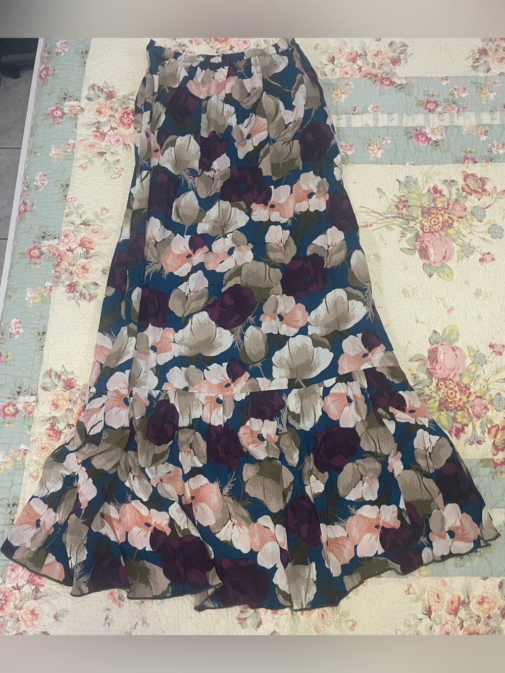 O'Neill Navy Maxi Skirt with Pink & Olive Floral Print